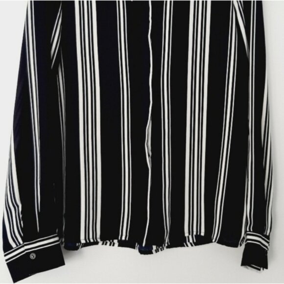 STREETWEAR SOCIETY Ruffle Collar Button Down Striped Shirt Top B&W Sz L - Picture 3 of 13